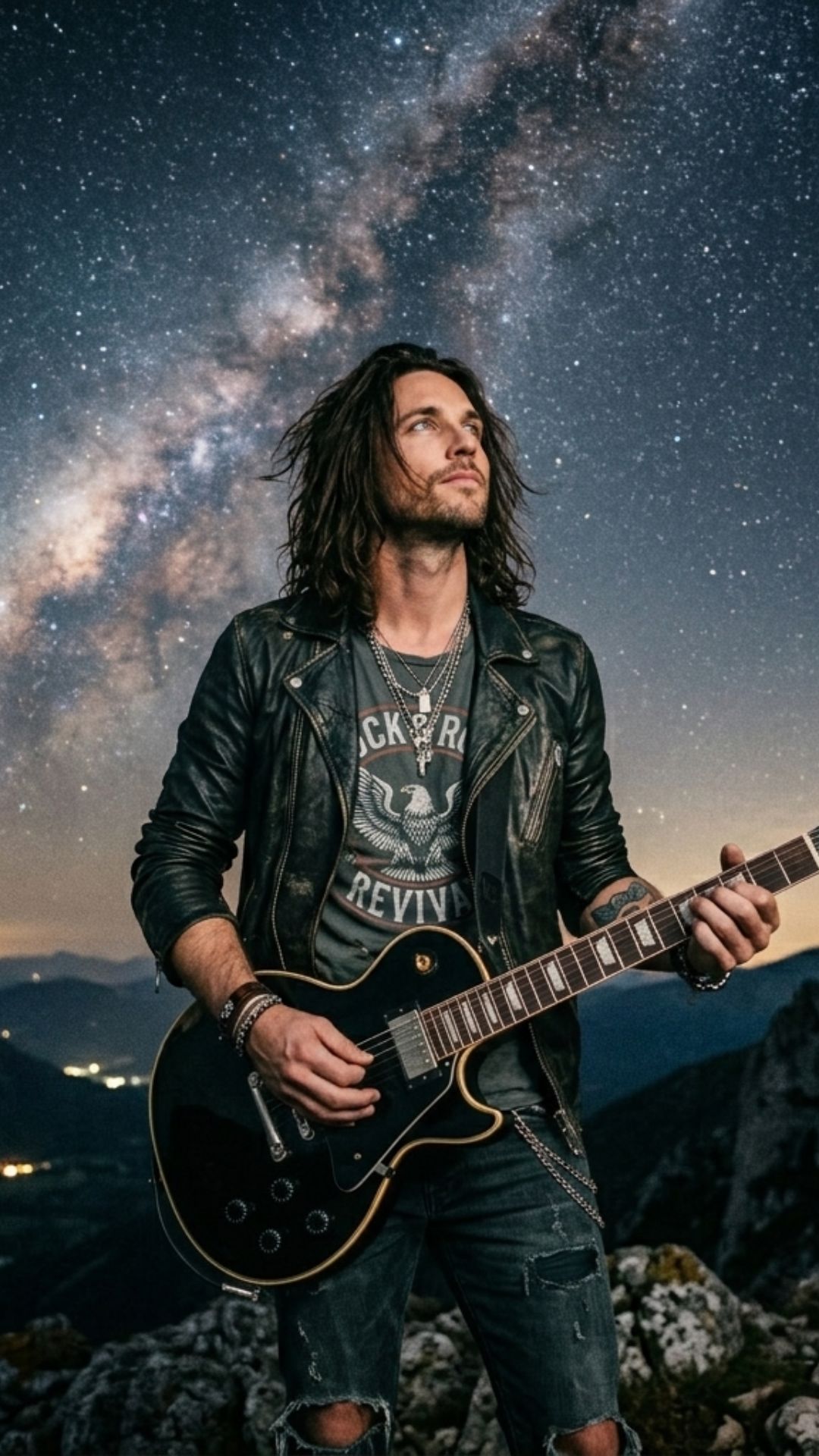 Sean Levine, guitarist performing under a starry sky